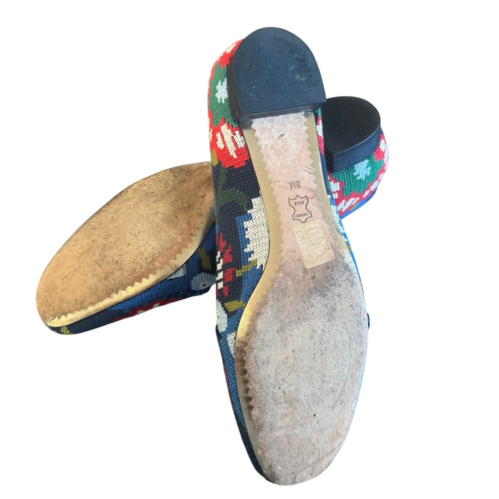 Tory Burch Sadie Needlepoint Flats Loafer Leather Shoes Size 8 - Picture 4 of 8